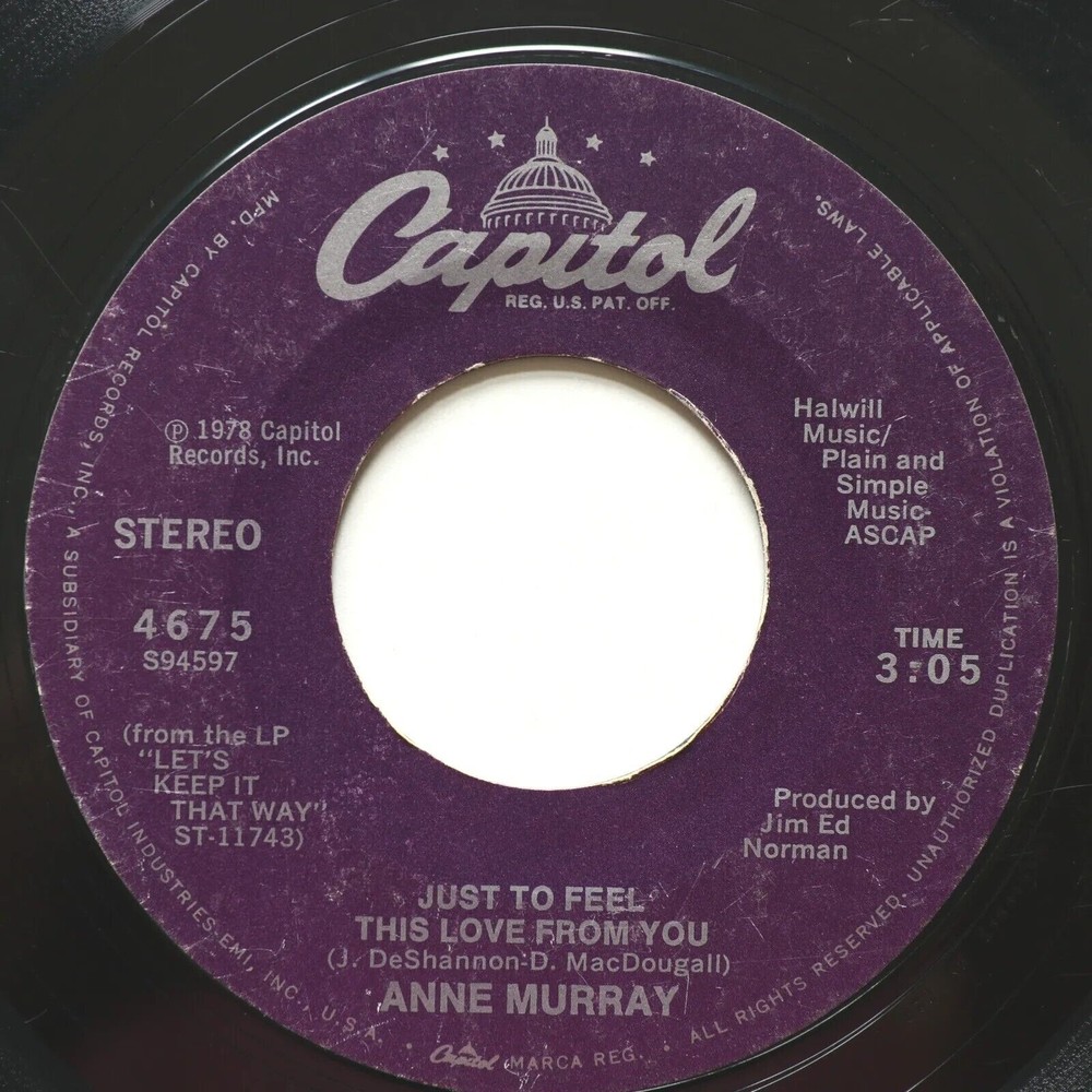 Anne Murray - I Just Fall In Love Again / Just To Feel 45 rpm Vinyl 7" Single G+